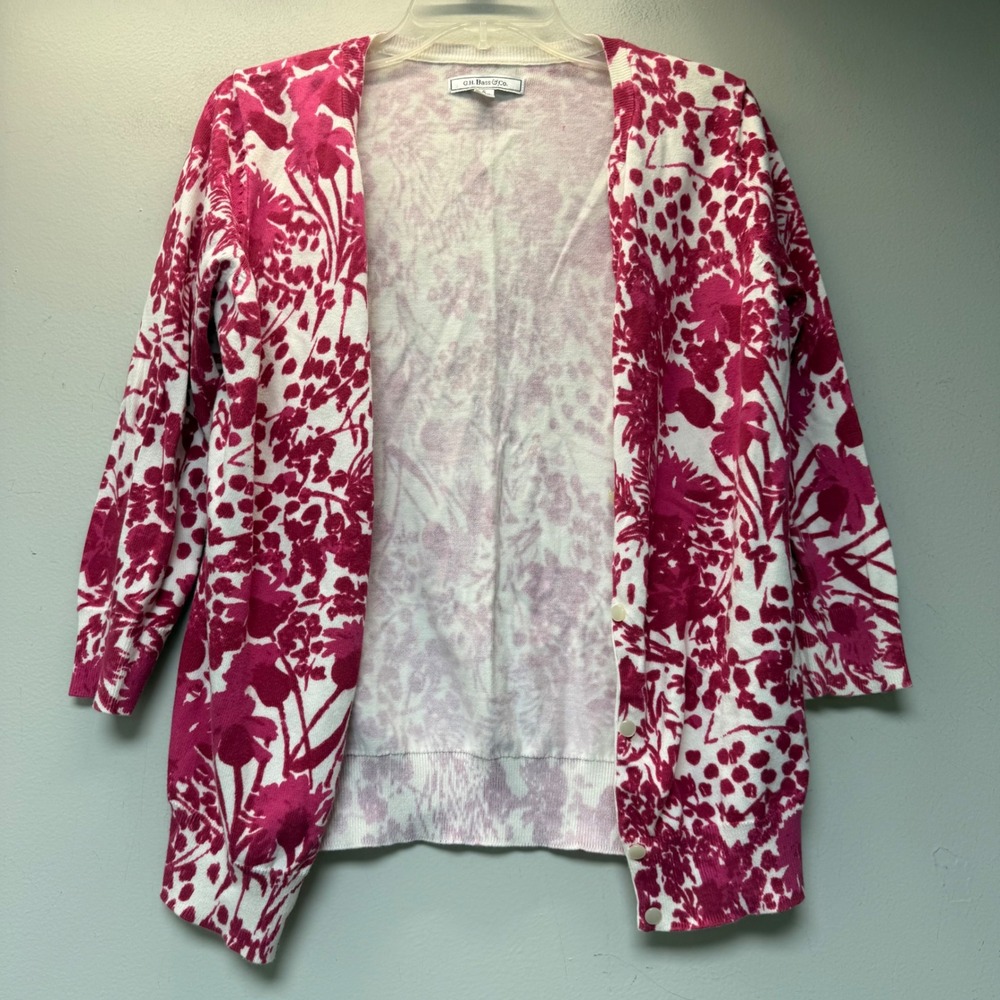 G.H. Bass & Co Cardigan Womens Medium Magenta Pink Floral Cotton Excellent 15722